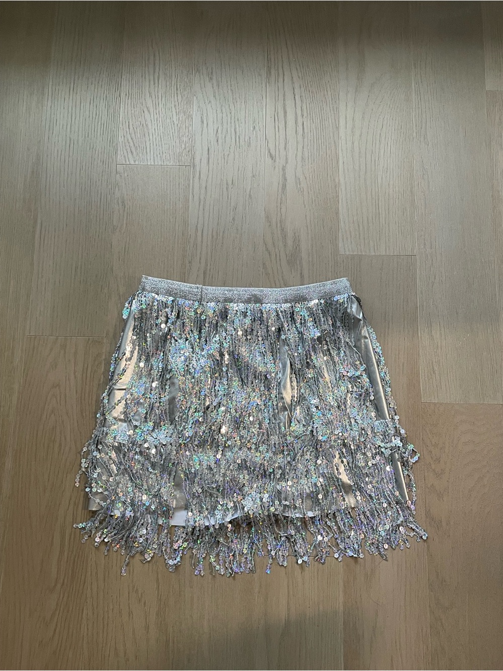 Silver Sequin Fringe Mini Skirt - Women